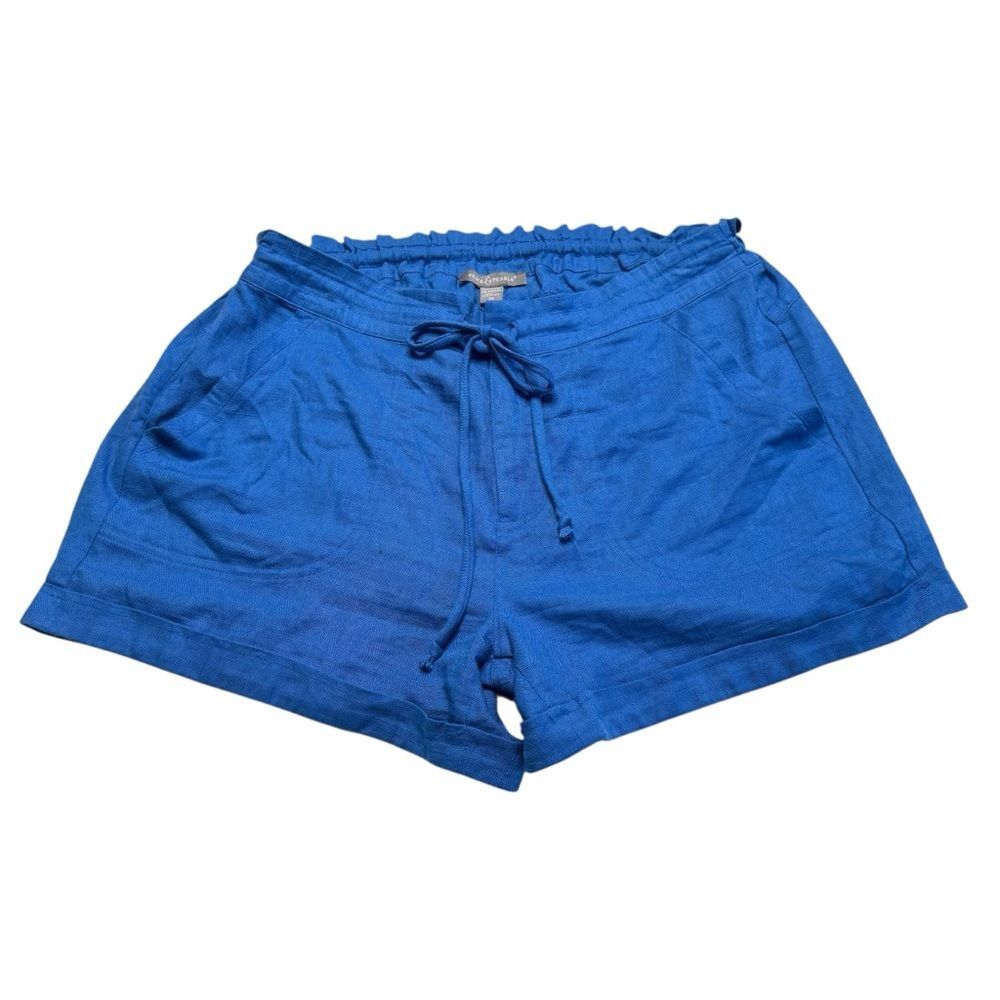 Peace & Pearls Linen Blend Shorts Pockets Blue Women’s Sz M